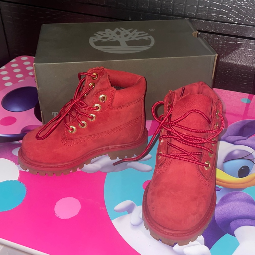 Timberland red boots, size 7c, worn once